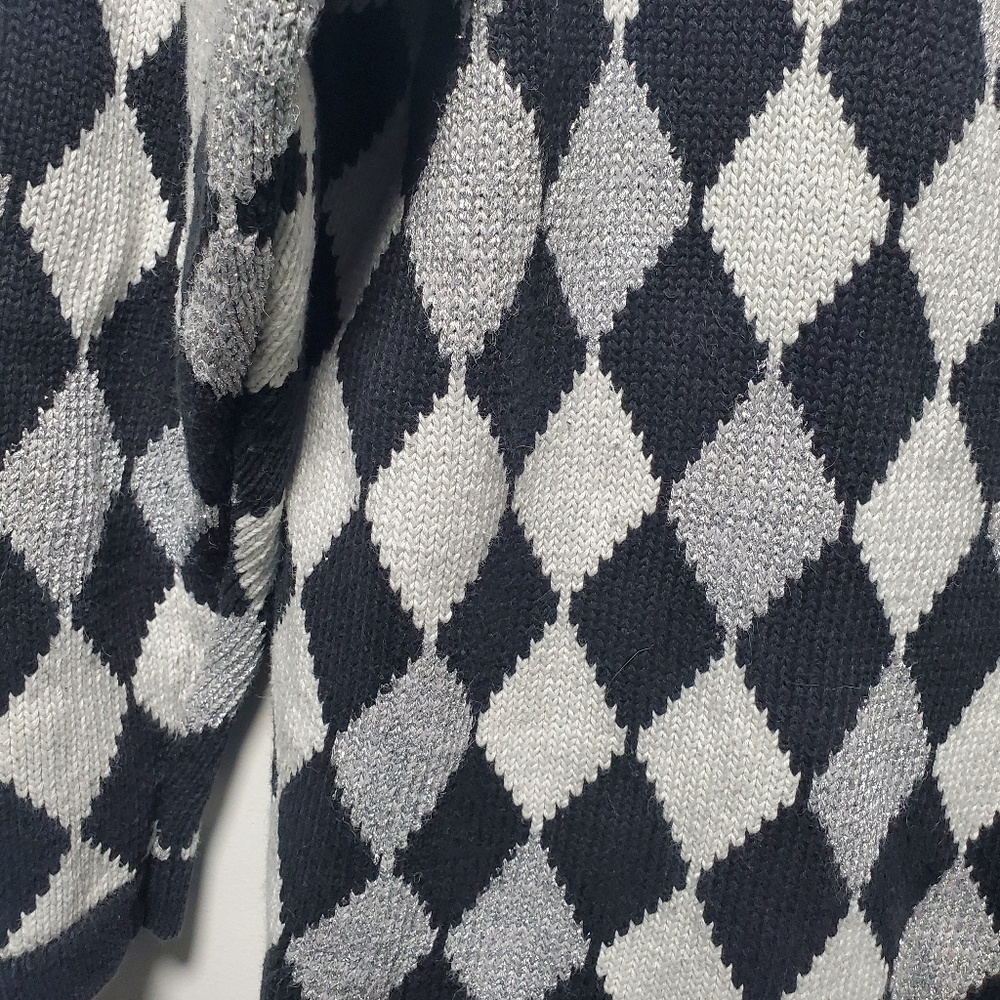 Vintage Diamond Pattern Sweater Size Small Silver 90s The Nanny Fran Fine Retro - Picture 6 of 6